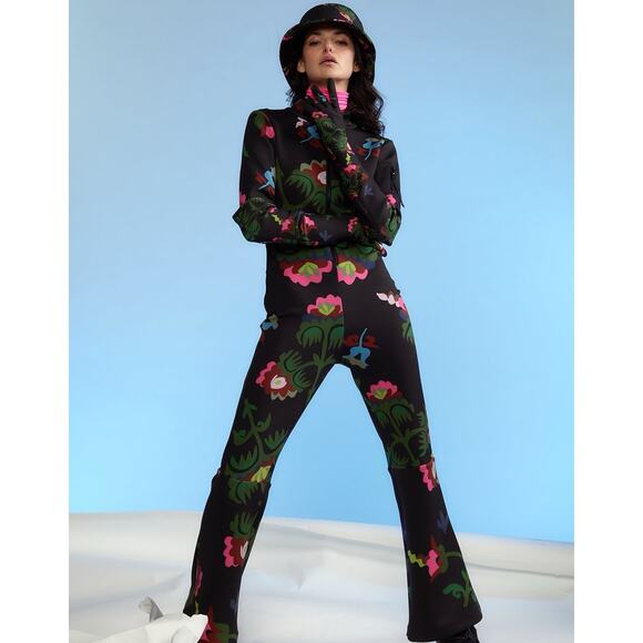 NWT Cynthia Rowley Water Repellent neoprene Ski suit Black Floral Print S - Picture 1 of 5
